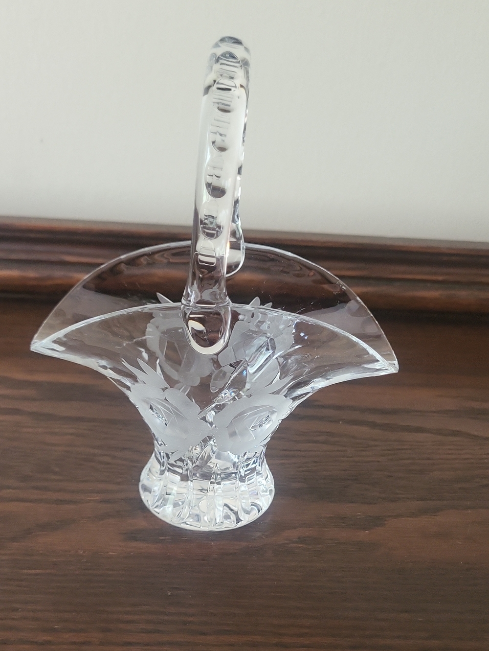 Vintage German Lead Crystal Etched Basket with Handle